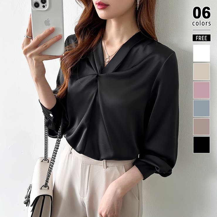 ブラック | とろみシフォン オフィスカジュアル シフォンブラウス | COCOMOMO