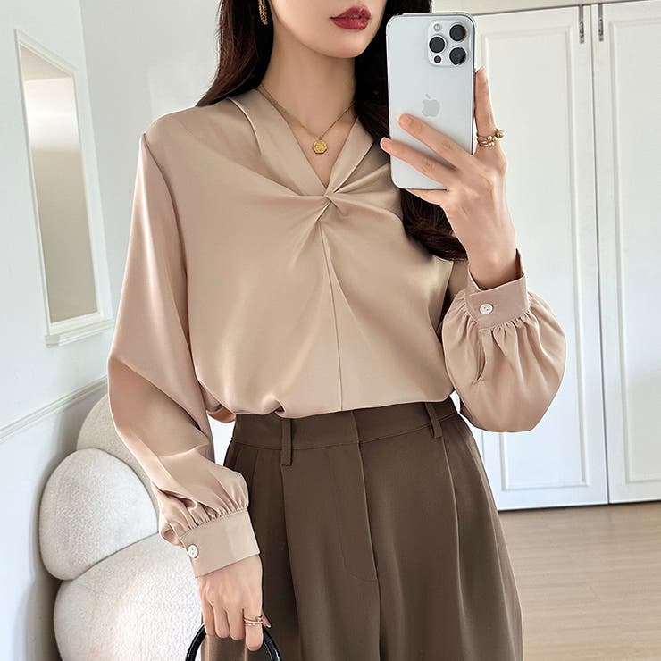 とろみシフォン オフィスカジュアル シフォンブラウス | COCOMOMO | 詳細画像12 