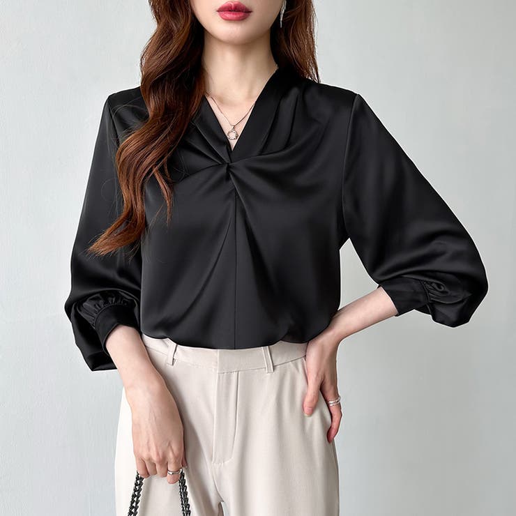 とろみシフォン オフィスカジュアル シフォンブラウス | COCOMOMO | 詳細画像29 