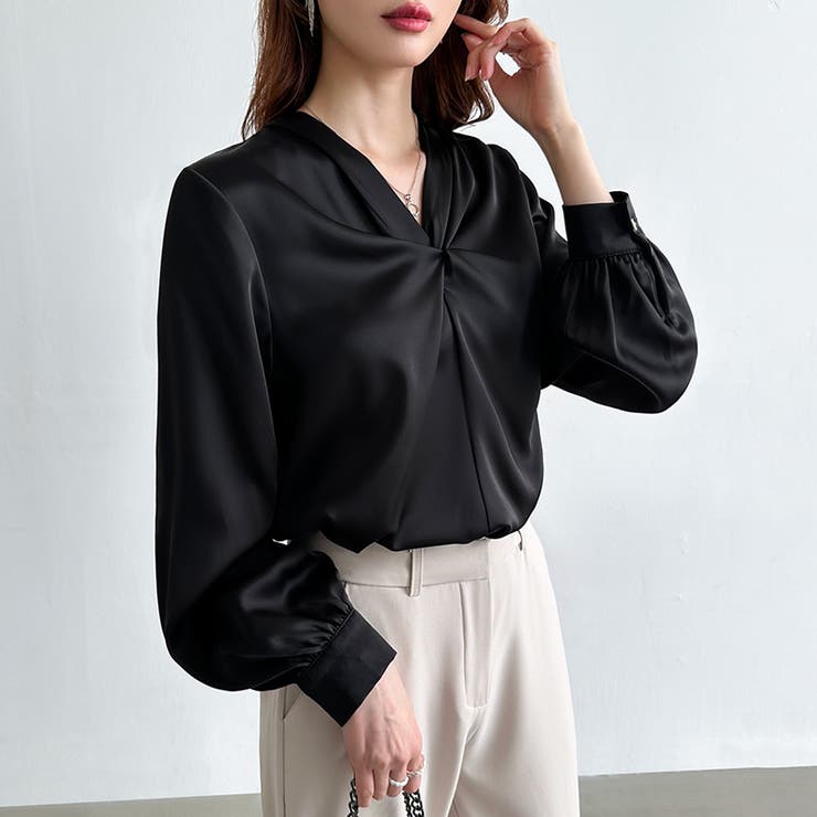 とろみシフォン オフィスカジュアル シフォンブラウス | COCOMOMO | 詳細画像31 