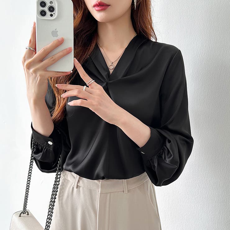 とろみシフォン オフィスカジュアル シフォンブラウス | COCOMOMO | 詳細画像35 