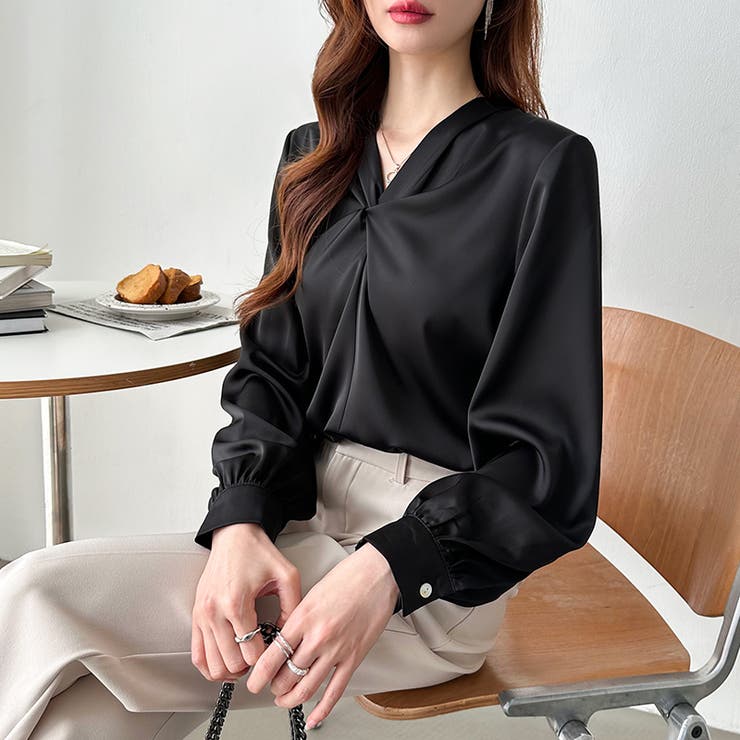 とろみシフォン オフィスカジュアル シフォンブラウス | COCOMOMO | 詳細画像36 