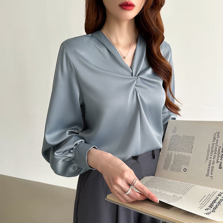 とろみシフォン オフィスカジュアル シフォンブラウス | COCOMOMO | 詳細画像18 