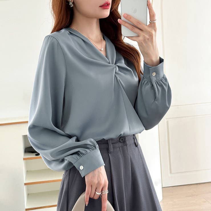 とろみシフォン オフィスカジュアル シフォンブラウス | COCOMOMO | 詳細画像20 