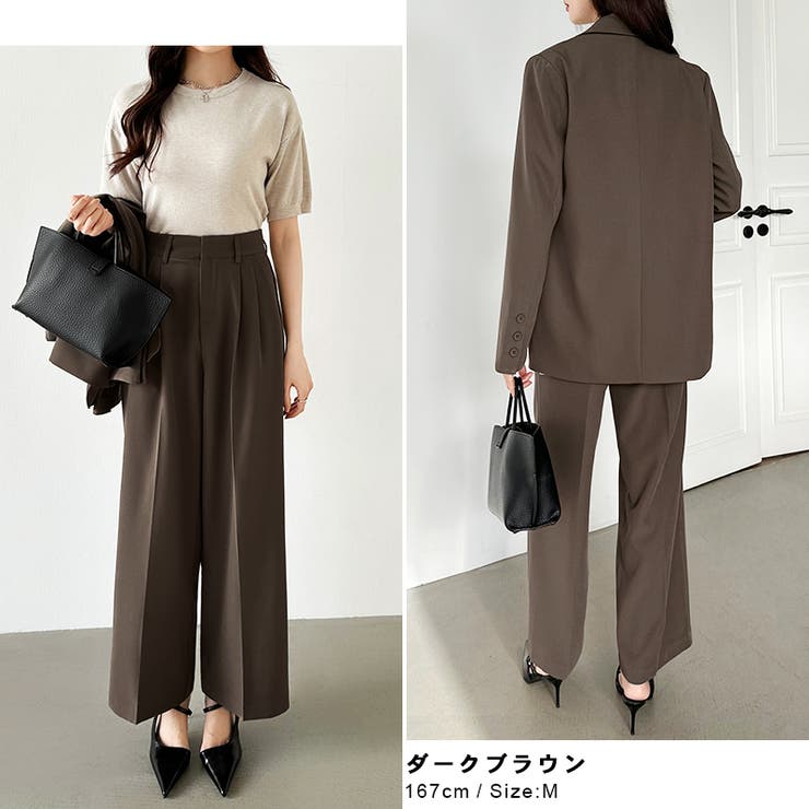 パンツスーツセット テーラードジャケット ワイドパンツ[品番