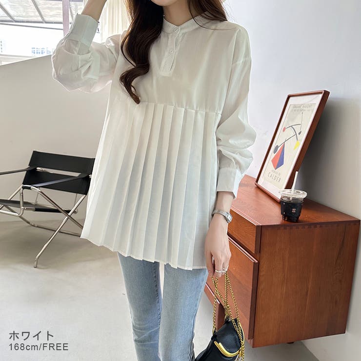 プリーツ切り替えブラウス チュニック 体型カバー | COCOMOMO | 詳細画像17 