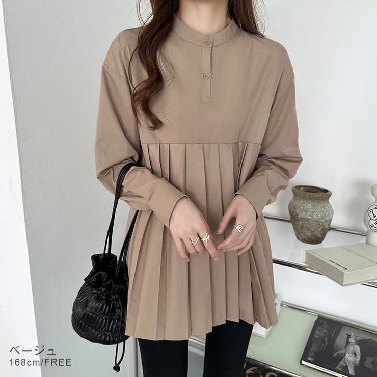プリーツ切り替えブラウス チュニック 体型カバー | COCOMOMO | 詳細画像4 