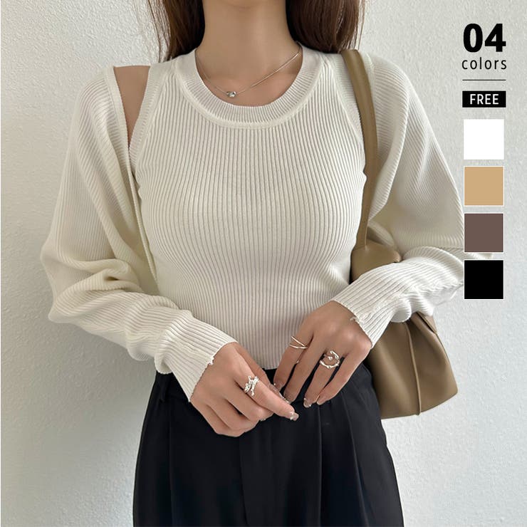 ホワイト | アンサンブル ニットトップス ボレロセット | COCOMOMO