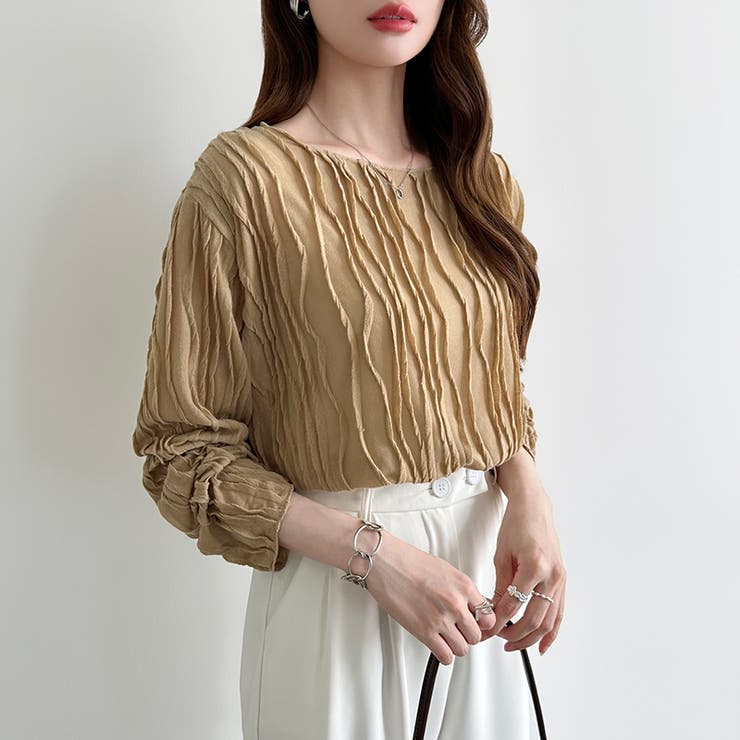 ウェーブ柄ブラウス シアートップス 長袖 | COCOMOMO | 詳細画像2 