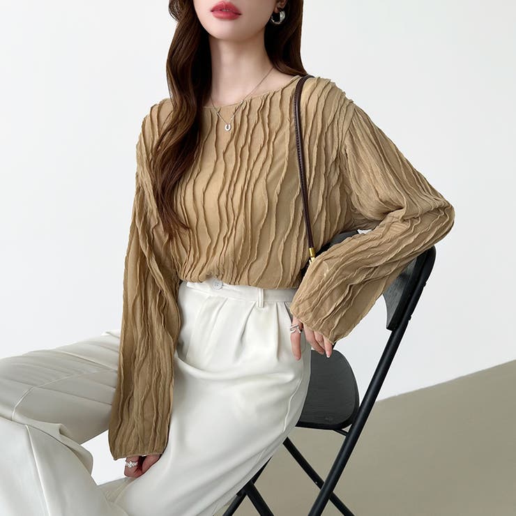 ウェーブ柄ブラウス シアートップス 長袖 | COCOMOMO | 詳細画像3 