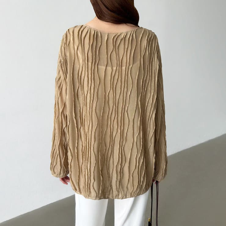 ウェーブ柄ブラウス シアートップス 長袖 | COCOMOMO | 詳細画像7 