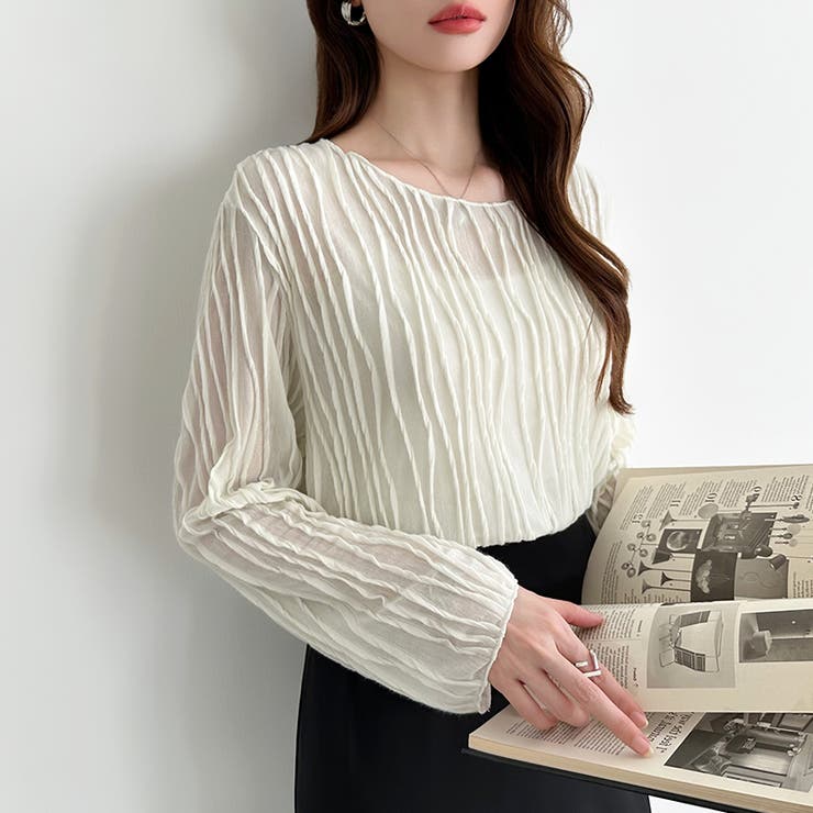 ウェーブ柄ブラウス シアートップス 長袖 | COCOMOMO | 詳細画像8 