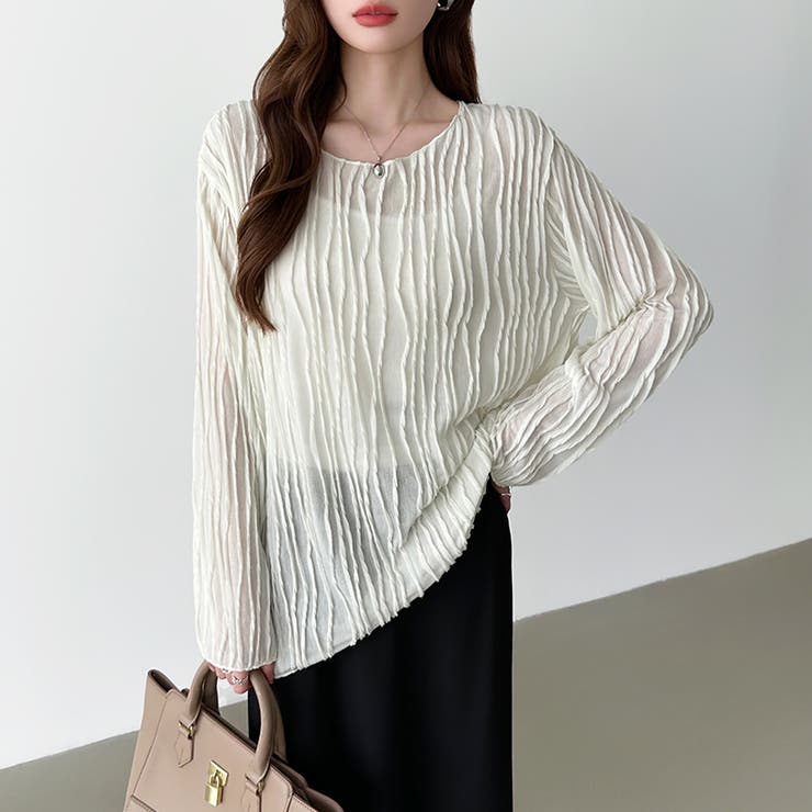 ウェーブ柄ブラウス シアートップス 長袖 | COCOMOMO | 詳細画像11 