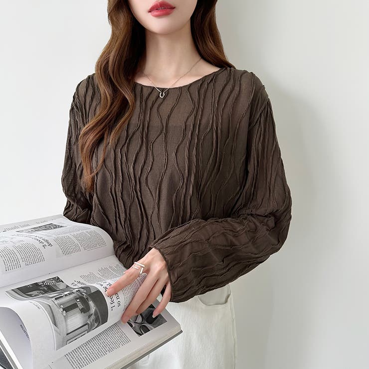 ウェーブ柄ブラウス シアートップス 長袖 | COCOMOMO | 詳細画像16 