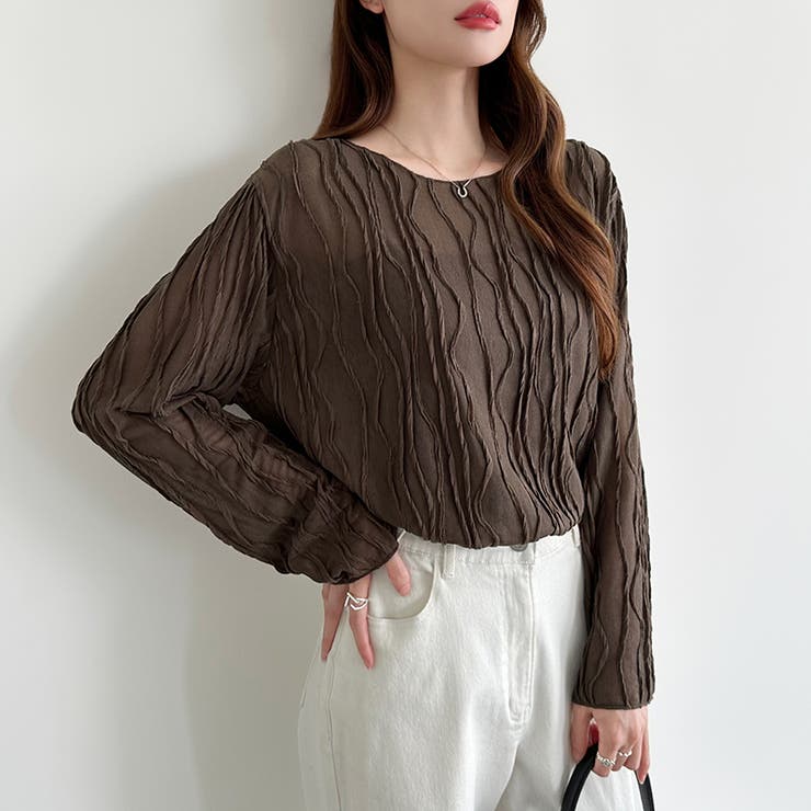 ウェーブ柄ブラウス シアートップス 長袖 | COCOMOMO | 詳細画像17 