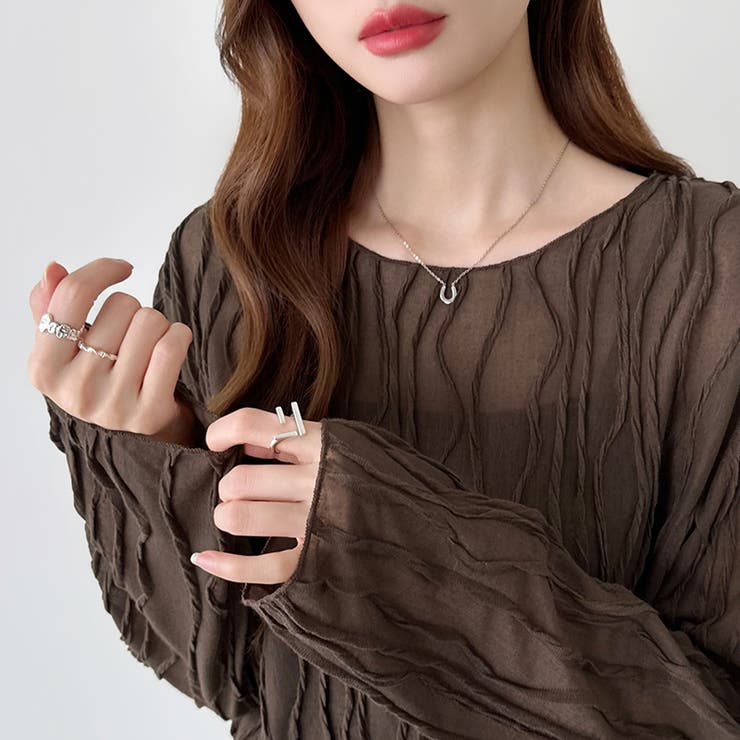 ウェーブ柄ブラウス シアートップス 長袖 | COCOMOMO | 詳細画像18 