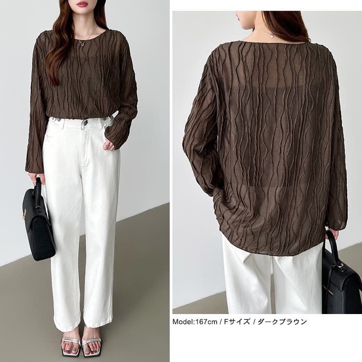 ウェーブ柄ブラウス シアートップス 長袖 | COCOMOMO | 詳細画像19 