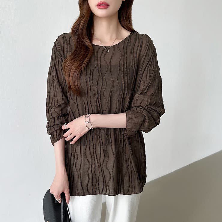 ウェーブ柄ブラウス シアートップス 長袖 | COCOMOMO | 詳細画像20 