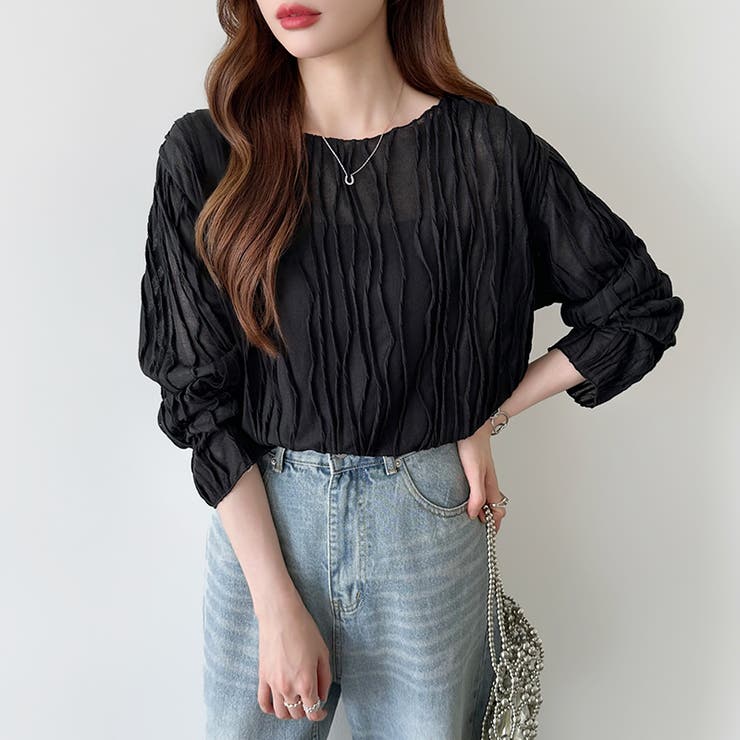 ウェーブ柄ブラウス シアートップス 長袖 | COCOMOMO | 詳細画像27 