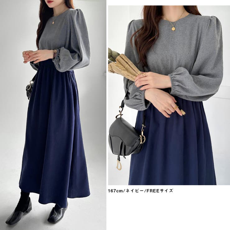 ワンピース ドッキングワンピース 異素材切り替え | COCOMOMO | 詳細画像18 