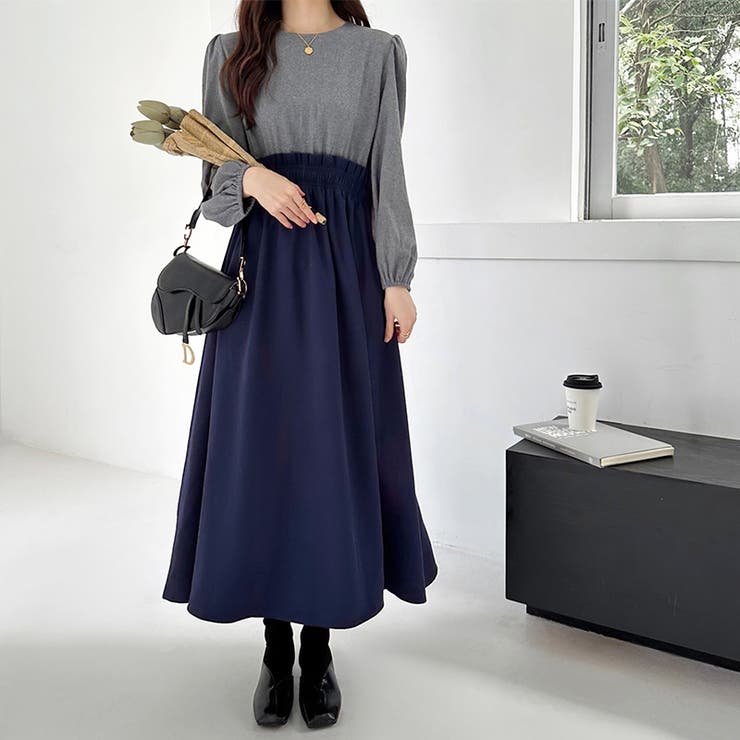 ワンピース ドッキングワンピース 異素材切り替え[品番：COCW0005582