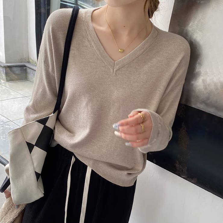 vネックニット カラーニット オフィスカジュアル | COCOMOMO | 詳細画像3 