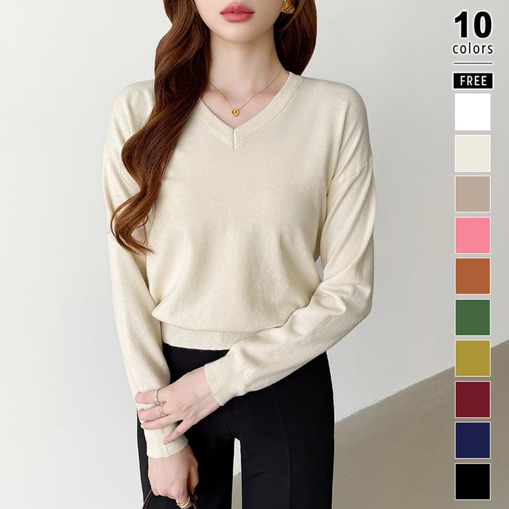 まりもページ vネックニット カラーニット オフィスカジュアル[品番：COCW0005593