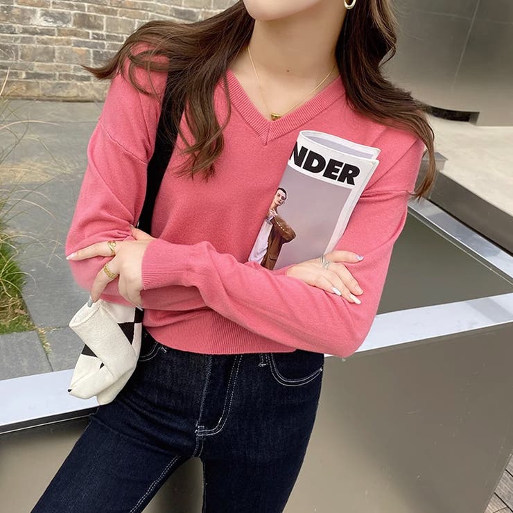 vネックニット カラーニット オフィスカジュアル | COCOMOMO | 詳細画像8 