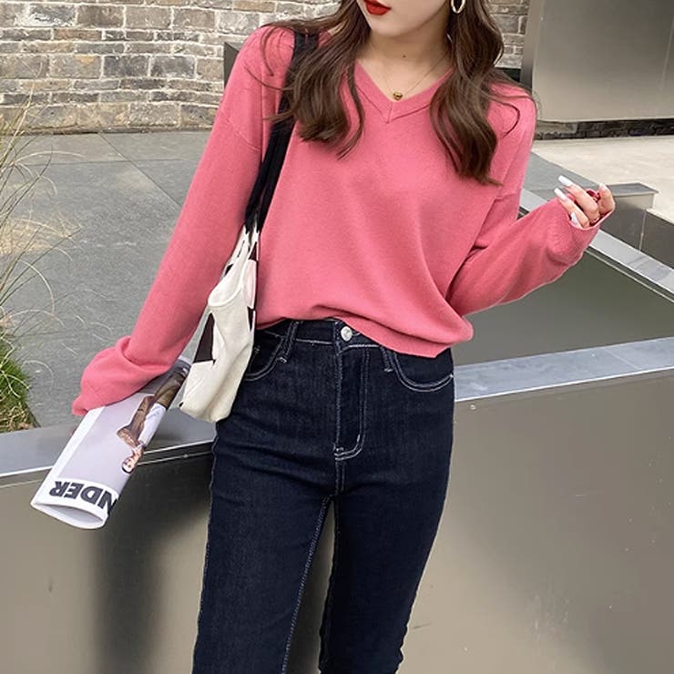 vネックニット カラーニット オフィスカジュアル | COCOMOMO | 詳細画像9 