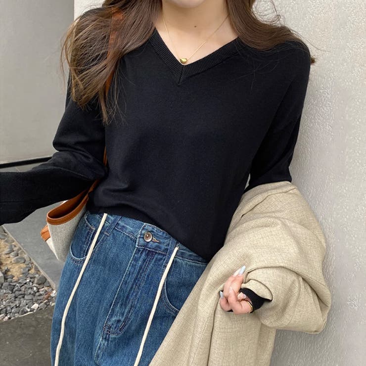 まりもページ vネックニット カラーニット オフィスカジュアル[品番：COCW0005593