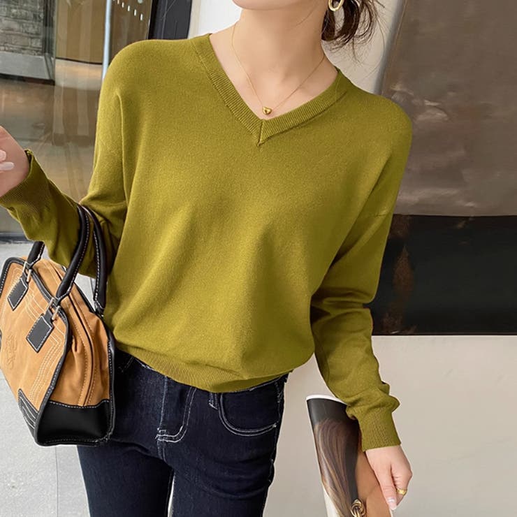 vネックニット カラーニット オフィスカジュアル | COCOMOMO | 詳細画像15 