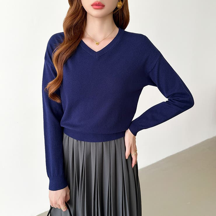 vネックニット カラーニット オフィスカジュアル | COCOMOMO | 詳細画像16 