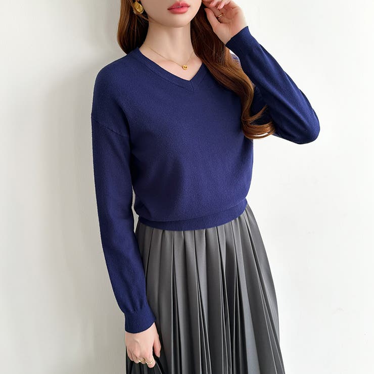 vネックニット カラーニット オフィスカジュアル | COCOMOMO | 詳細画像17 