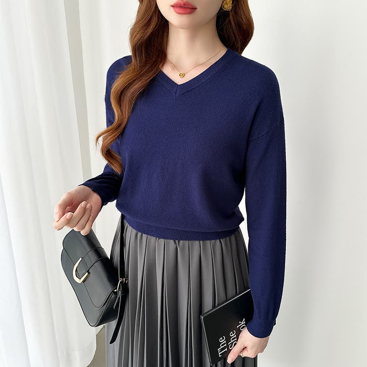 vネックニット カラーニット オフィスカジュアル | COCOMOMO | 詳細画像18 