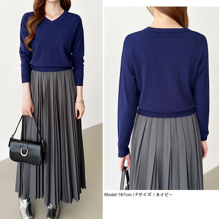 vネックニット カラーニット オフィスカジュアル | COCOMOMO | 詳細画像20 