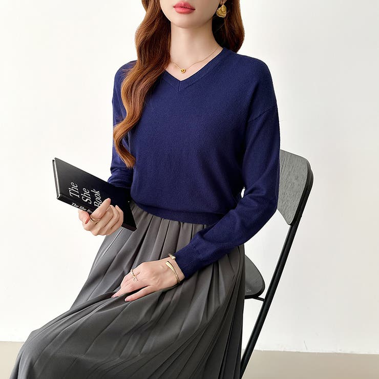 vネックニット カラーニット オフィスカジュアル | COCOMOMO | 詳細画像22 