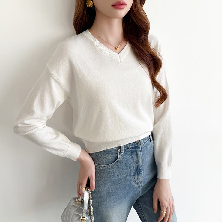 vネックニット カラーニット オフィスカジュアル | COCOMOMO | 詳細画像26 