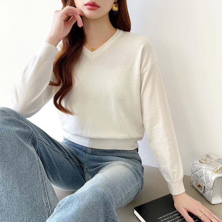 vネックニット カラーニット オフィスカジュアル | COCOMOMO | 詳細画像27 