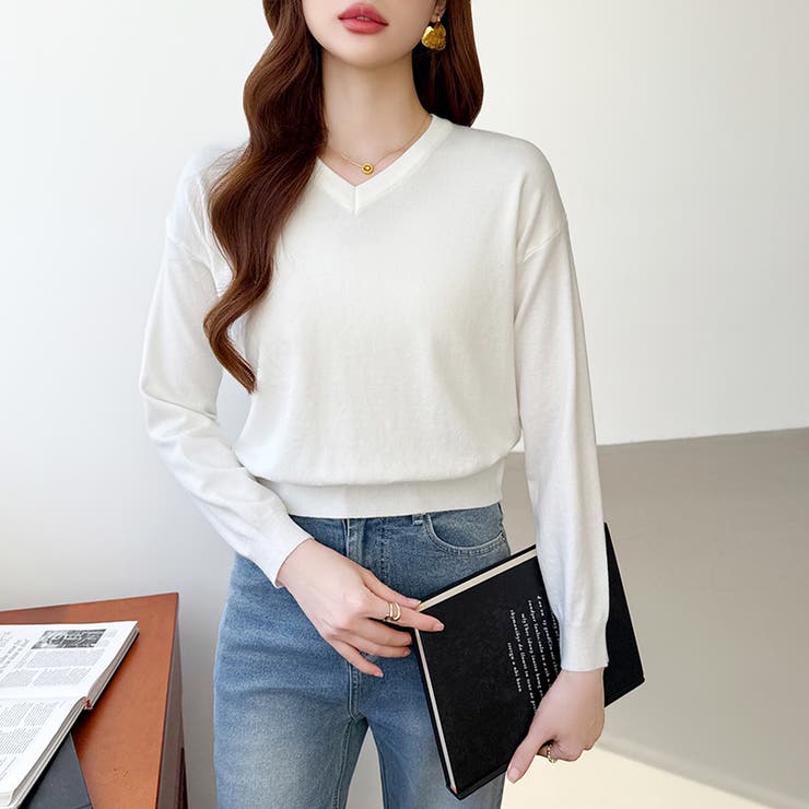 vネックニット カラーニット オフィスカジュアル | COCOMOMO | 詳細画像30 