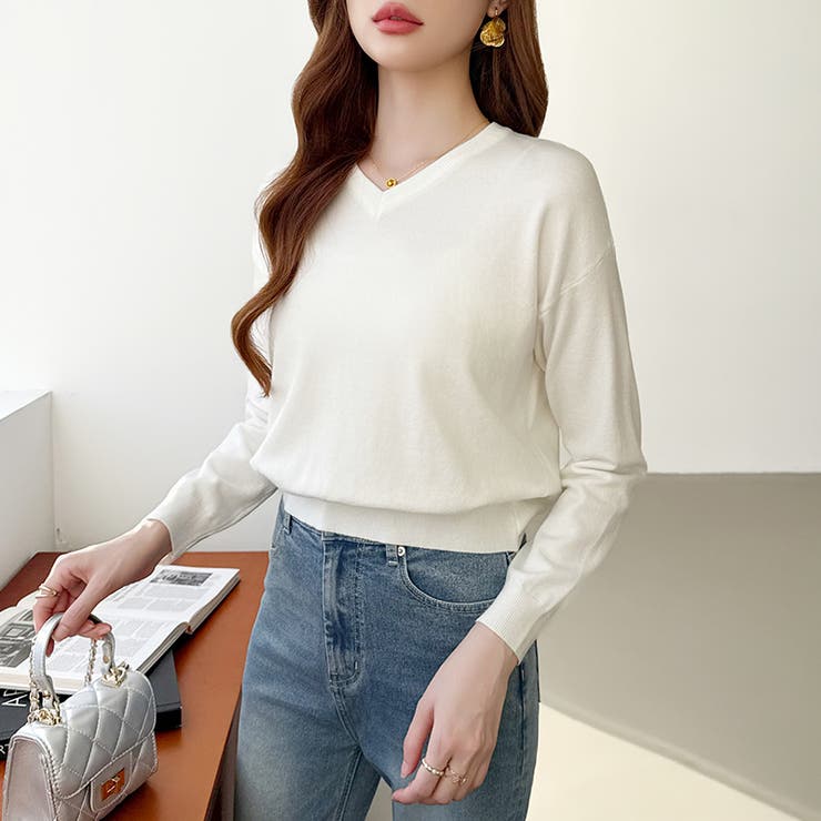 vネックニット カラーニット オフィスカジュアル | COCOMOMO | 詳細画像31 