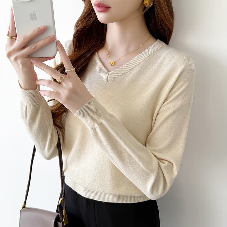 vネックニット カラーニット オフィスカジュアル | COCOMOMO | 詳細画像32 