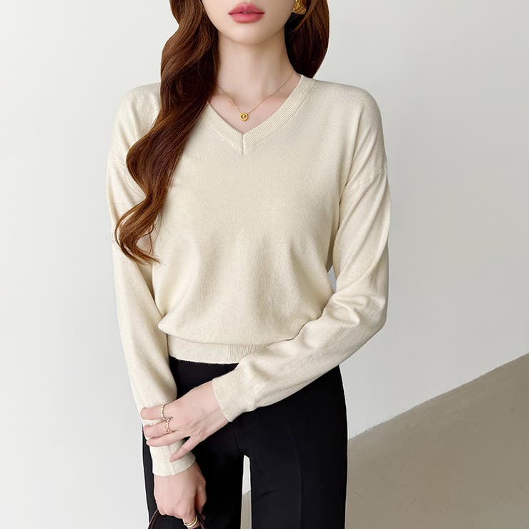 vネックニット カラーニット オフィスカジュアル | COCOMOMO | 詳細画像33 