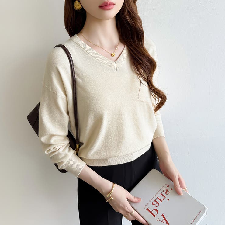 vネックニット カラーニット オフィスカジュアル | COCOMOMO | 詳細画像34 