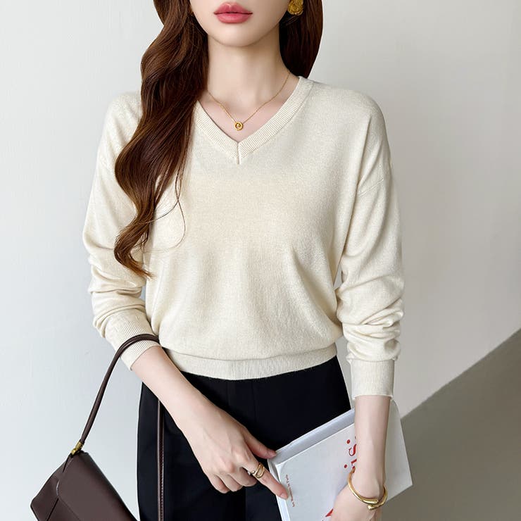 vネックニット カラーニット オフィスカジュアル | COCOMOMO | 詳細画像37 