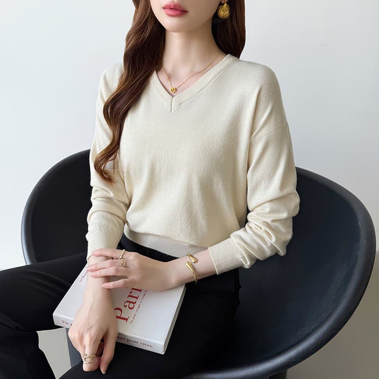 vネックニット カラーニット オフィスカジュアル | COCOMOMO | 詳細画像38 