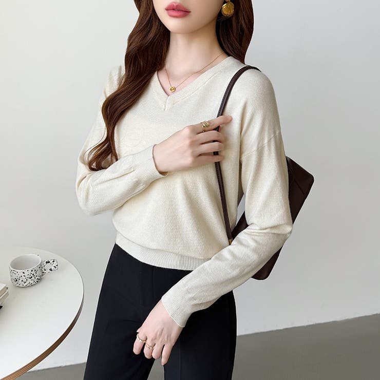 vネックニット カラーニット オフィスカジュアル | COCOMOMO | 詳細画像39 