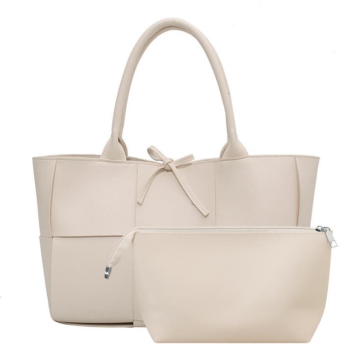 イントレチャートハンドバッグ ポーチ付き編みバッグ トートバッグ