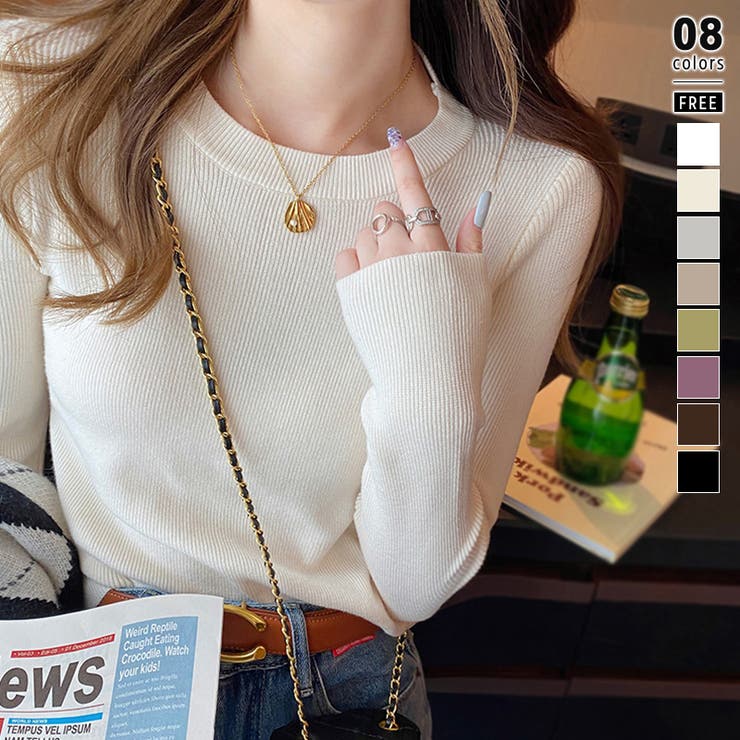 アイボリー | ニットセーター 長袖リブニット 着回しニット | COCOMOMO