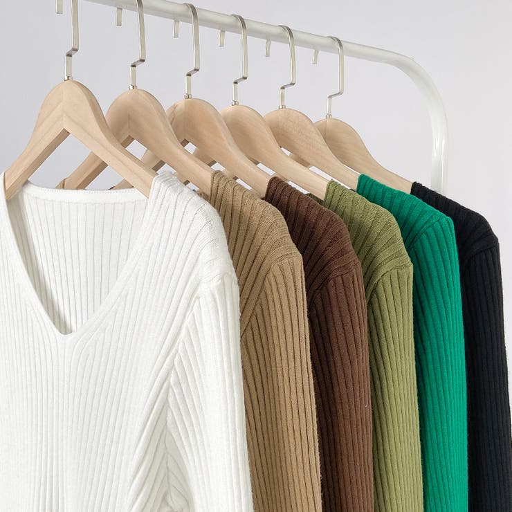 袖ボタンニット リブニット vネックトップス | COCOMOMO | 詳細画像15 