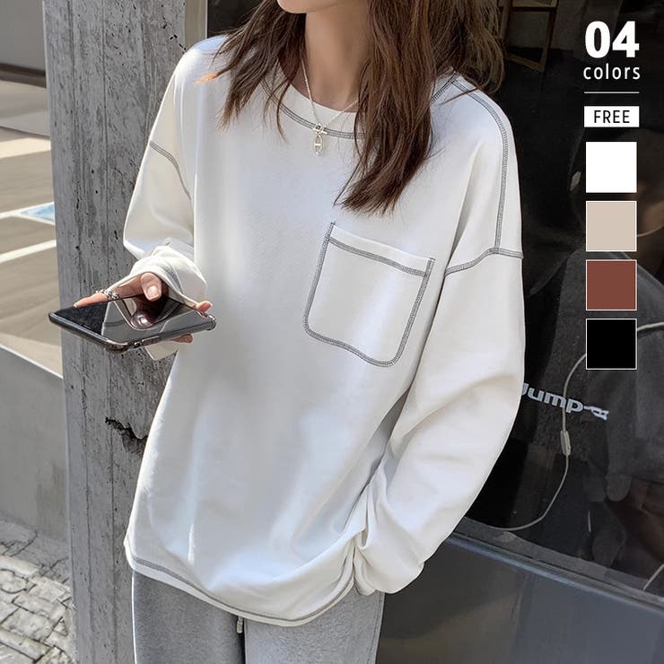 配色ステッチカットソー オーバーサイズ ロンt[品番